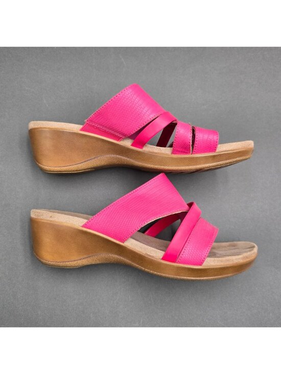 Kim Rogers Norma Wedge Slide Sandals Size 7.5 Pink Textured Strappy Boho Chic - Picture 5 of 9